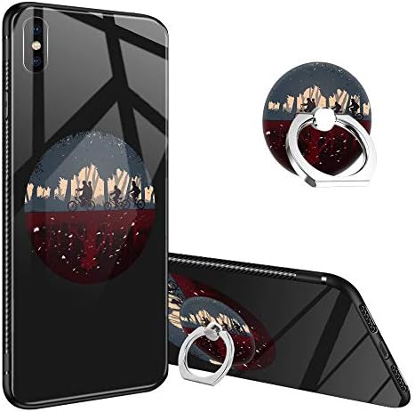 DesiMao iPhone XR Case,Stranger Things iPhone XR Tempered Glass Back Cases with Finger Ring Stand for Girl/Boys, 360°Rotatable Ring Holder Kickstand Fashoin Soft TPU Bumper Frame Case for iPhone XR