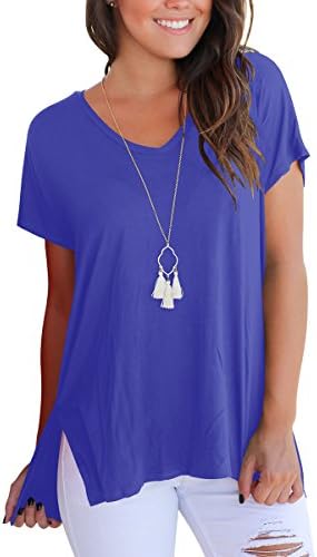 FashionNovan Short Sleeve T Shirt For Women Casual Loose Tunics Cotton Blouse Tops Blue M
