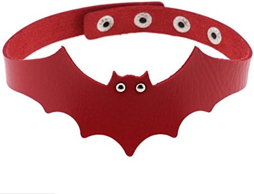 YUNEE Batman leather collar Necklace Halloween neck chain choker (red)