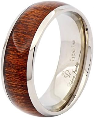 Lefeng 8MM Titanium Wedding Band,Engagement Ring, Real Wood Inlay High polish Inner Size US11.5