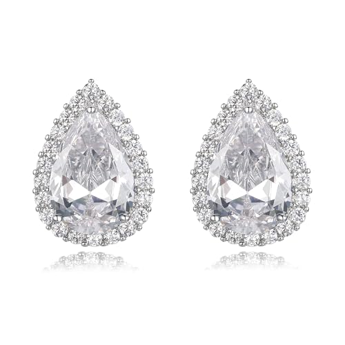 EVER FAITH Women's Full Cubic Zirconia Wedding Teardrop Stud Earrings Colorless Silver-Tone โ image 1