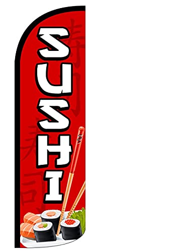 Photo 1 of (BAGGED) 4 Less Co SUSHI - Windless Swooper Flag Feather Banner Sign 3x11.5 ft Tall (Flag Only) rq22
