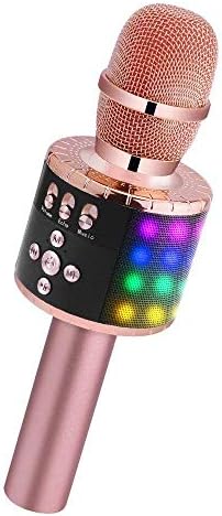 Karaoke Microphone Bluetooth with LED Light USB Wireless Microphone for Music Player,Singing,Recording and Selfie Christmas Gift Home Party Speaker Karaoke Machine for iPhone/Android/iPad (Rose Gold)