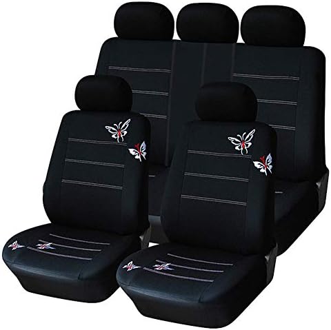 CARWORD Car Seat Cover Universal Black Butterfly Embroidered Automotive Accessories Interior for Cars, SUVS and Trucks