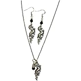 Dragon Fantasy Necklace & Earring Set, with jet faceted accent beads, on sterling silver earwires and a 20 inch stainless steel chain