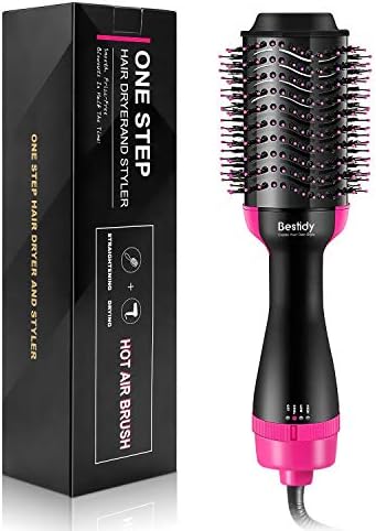 Bestidy Hair Dryer Brush, One Step Hair Dryer & Volumizer Hot Air Brush 3-in-1 Dry & Straighten & Curl,Smooth Frizz with Ionic Technology for All Hair Types with 2 Clips &1 Hair Scrunchie