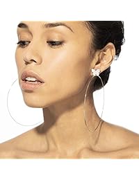 Evelyn Signature Pendientes de aro chapados en oro blanco de 3.9 in