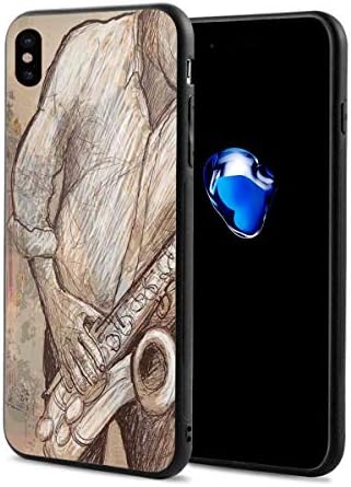 Compatible with iPhone X Case,Jazz Musician Playing The Saxophone Solo in The Street On Grunge Background Art Print,Soft Rubber Phone Case Cover