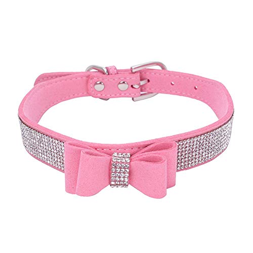 TELEYI Rhinestone Dog Collar, Cute Dazzling Sparkling Soft Suede Leather Dog Cat Rhinestone Collar Crystal Diamond Pet Dog Puppy Collar