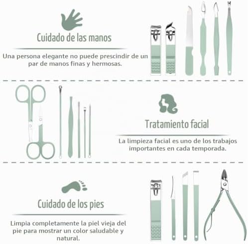 Manicura Pedicura Set, 18 Piezas Cortaúñas, Tijeras de Uñas con Herramientas Remover Cutícula, Acero Inoxidable, Profesional Cortaúñas para Viajes y hogar, con Caja de Cuero, Verde