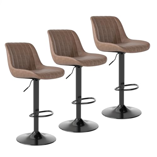 Youhauchair Barhocker 3er Set, Drehbare Barhocker mit Lehne, Braun