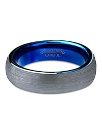 Charming Jewelers - Anillo de boda de tungsteno cepillado, redondo, 0.157 in, color azul