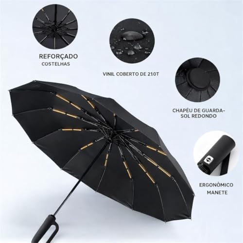 Guarda-Chuva Premium Botão Automático Abre e Fecha Varetas Reforçadas Proteção Solar UV Blackout Resistente ao Vento Compacto Dobrável Sombrinha Portátil Mochila Bolsa Mala Fivela de Anel