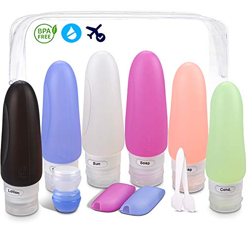 Travel Bottles, Wedama Leakproof Silicone Travel Containers with 6 Pcs TSA Approved Squeezable 3 oz Travel Bottles & Accessories for Cosmetic Shampoo Conditioner Lotion Soap Liquids Toiletrie