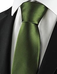 KissTies Olive Green Solid Satin Tie Necktie