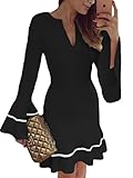 Sidefeel Women Cute V Neck Long Sleeve Pencil Sheath Mini Dress Large Black
