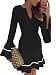 Sidefeel Women Cute V Neck Long Sleeve Pencil Sheath Mini Dress Large Black