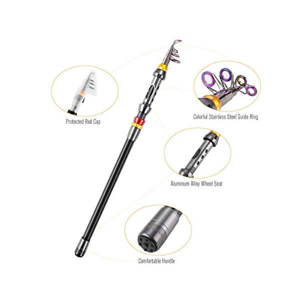 Angelrute Teleskoprute, Fishing Rod, FishOaky Carbon Fiber Angelruten Angeln Rute Pole fÃ¼r Salzwasser SÃ¼Ãwasse| Kinder & Erwachsene | Boat, Surf, See, Daiwa, Dam, Ozean, Meer, Junior – Bild 3