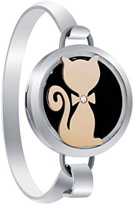 VOJO 30mm Cat Essential Oil Diffuser Necklace Stainless Steel Locket Jewelry for Women Men Kids (Bangle)
