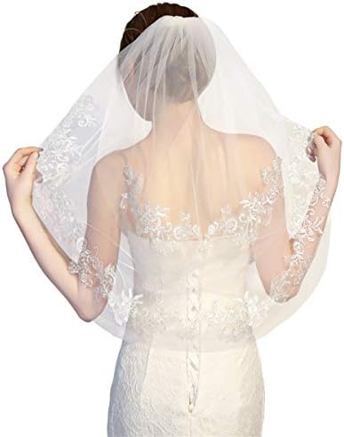 Bride Veil White Ivory Short Wedding Veil Simple Tulle Applique 2 Tier with Comb 75cm/30"