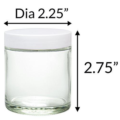 Clear Thick Glass Straight Sided Jar with White Smooth Lids - 4 oz / 120 ml (12 pack) + Labels + Small Glass Balm Jar