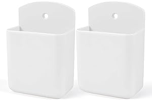 AUGHOA 2 Pack White Remote Control Holder, Self adhesive Wall Mount Storage Box for TV and Air Conditioner Remote Controls, Pen Holder Organizers and Accessories for Home Office School