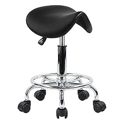 KKTONER Saddle Stool with Foot Rest PU Leather
