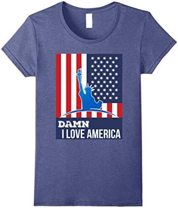 Womens USA America American I love America! Small Heather Blue