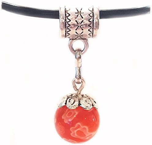 "Glass" charm. Tibetan silver and glass Hanging charm by Mossy Cabin for large hole snake chain charm bracelet, or add to a neck chain, pendant necklace or key chain. Very attractive and different.