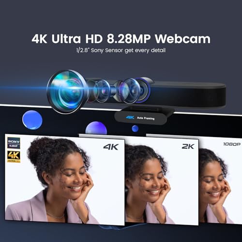 TONGVEO AI Tracking 4K Webcam 5X Zoomable for Conference TV Room System with 4 Mics and Speaker, Computer ePTZ Camera with Remote, Adjustable Wide Angle, for Laptop Mac, Video Call, Zoom
