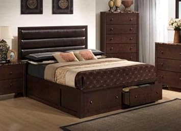 Amazon Com Roundhill Furniture Kirviller Bed With Leather Padded