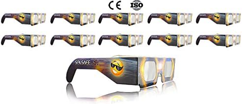 Solar Eclipse Glasses Eye Protection - 10 Pack - CE and ISO Certified for Safety. Fun Design So You Can View the Sun Safely and Stylishly. Disposable. One Size Fits All.