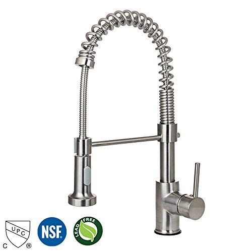 Livingbasics Kitchen Spring Faucet With Pull Out Spray High Arc Single Handle Sink Water Mixer Tap With Pull Down Sprayer Brushed Nickel 360 Degree - 