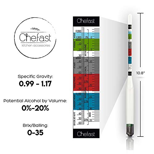 Chefast Hydrometer and Test Jar for Wine, Beer, Mead and Kombucha