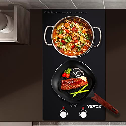 VEVOR Builtin Induction Cooktop, 12 inch 2 Burners, 220V Ceramic Glass
