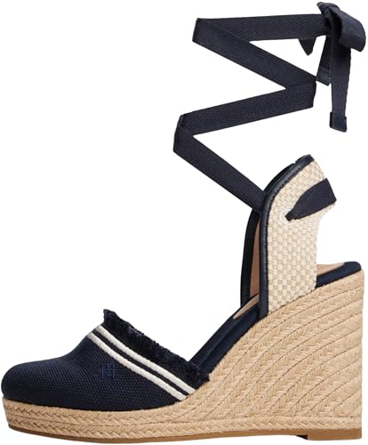 Tommy Hilfiger Donna Espadrillas Wedge Fringe Canvas con Tacco a Zeppa, Blu (Space Blue), 40