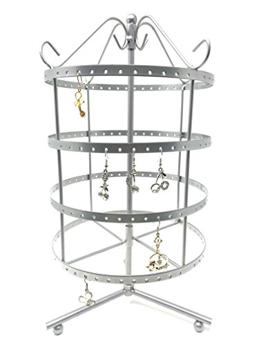 4 Tiers Antique Silver Rotating 92 pairs Earring Holder ~Necklace Organizer Stand ~ Jewelry Stand Display Rack Towers
