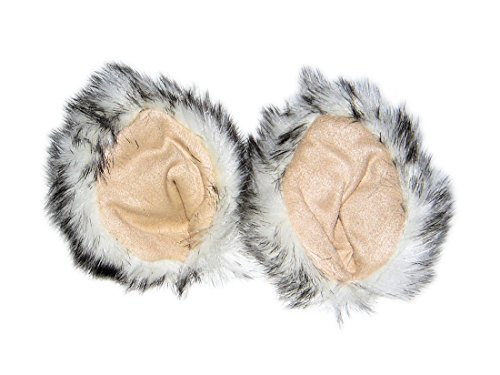 Fluffy White and Black Faux Fur Kitty Cat Animal Ears Hair Clips with Microfiber Fabric - Dressup or Cosplay