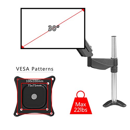 Suptek Height Adjustable Computer Monitor Desk Stand Mount Bracket for One LCD Flat Screen Monitor, VESA 75 and 100 Compatible with 13-30'' Screens, Gas Spring, Full Motion up to 22lbs Black MD5411B - Thumbnail 2