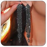 Rhinestone Drop Earrings for Women Sparkly Long Tassel Earrings Dangling Crystal Cubic Zirconia Statement Earrings Chandelier Earrings Prom Wedding Party Jewerly