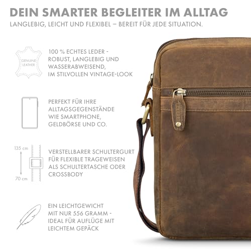 ROYALZ «Chester - Bolso de piel auténtica para hombre, estilo vintage, bolso de hombro pequeño, compacto, mini mensajero como bolso de tiempo libre, bolso de uso diario; color: negro