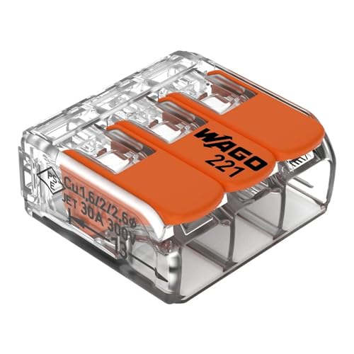 WAGO® Borne à 3 conducteurs 6mm² avec levier 221-613 (30 pièces) Orange