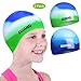 Aegend 2 Pack Kids Swim Cap for Girls Boys Age 3-8, Waterproof Swim Cap Kids Durable Silicone Swimming Cap for Long Hair, Blue & Green