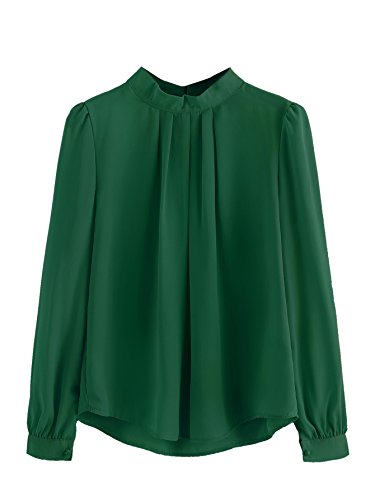 SheIn Women's Casual Mock Neck Long Sleeve Chiffon Sheer Top Blouse XX-Large Green