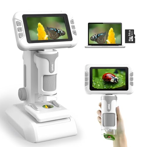 Charmofun Children's Microscope, Digital Microscope with 64GB Memory Card, Portable Microscopios for Children with 4 Inch LCD Screen, 1600X Magnification, Photo and Video, Portable and Fixed Function