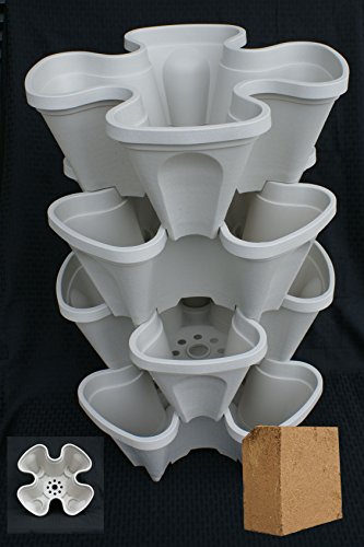 4 Tier Mr Stacky Vertical Planter with Grow Medium- Great for Vegetables, Strawberries, and Lettuces. Vertical Hydroponic Planter