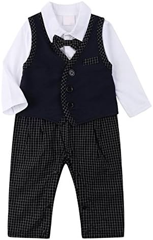 Baby Boy Outfits, Toddler Gentleman One-piece Jumpsuit Clothes with Suit Vest &amp; Bowtie