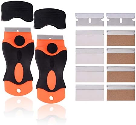 Winjun 2 Pack Black Orange Hob Ceramic Hob Scraper for Surface Scraper Wallpaper Scraper Spatula with Covers 5Stk. Stainless Steel Blade 5 Items Carbon Steel