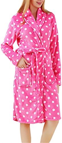 Betusline Women's Polka Dot Printed Kimono Plush Coral Velvet Bath Robes