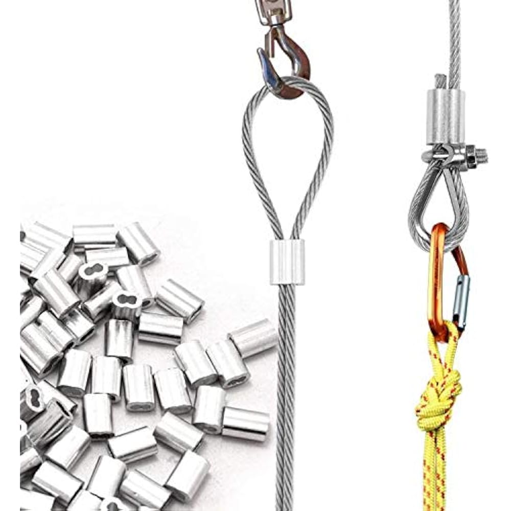 110PCS 1/16 Cable Ferrule, Aluminum Crimping Loop Sleeve For Wire Rope